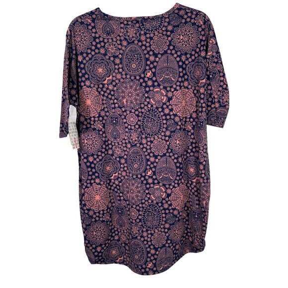 LuLaRoe IRMA Easter Egg Paisley Floral Navy Coral Hi-Low Tunic Top Shirt SMALL S - Picture 5 of 6